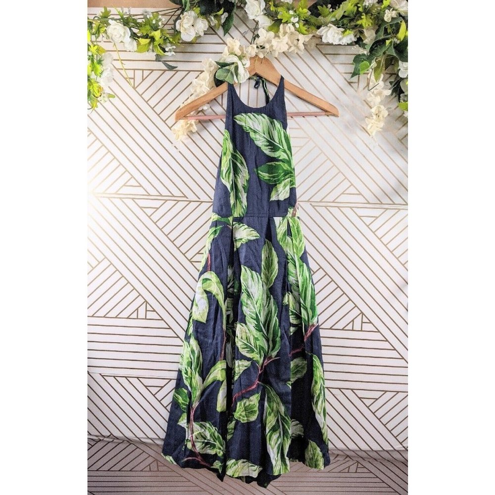 Ann Taylor Women's Tropical Halter Dress With Pockets Sleeveless Summer Size 2P